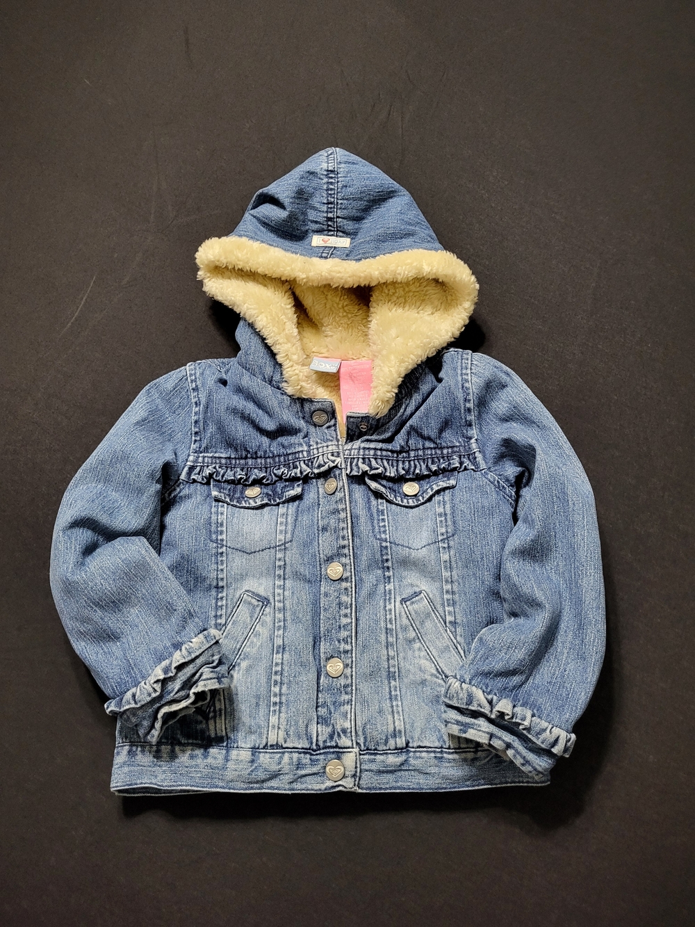 Roxy Light Blue Denim Hooded Jacket with Cream Sherpa